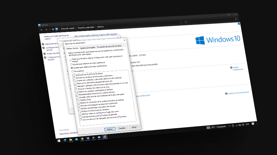 ¿Cómo desactivar efectos visuales en Windows 10
